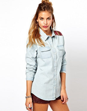 Glamorous Denim Western Shirt with Woven Trim