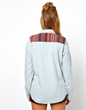 Glamorous Denim Western Shirt with Woven Trim